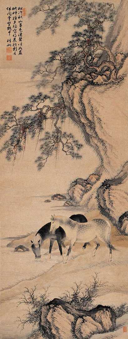 殷梓湘 秋山神骢 立轴